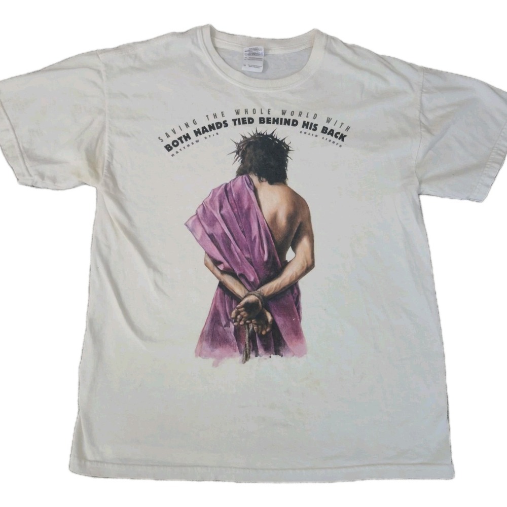 Vintage Jesus T Shirt Mens M White Christian Catholic Matthew 27:2 VTG Retro God